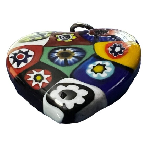 Boho Heart Charm with Necklace Circle 1" Cute Floral Hippie Jewelry - Picture 3 of 8